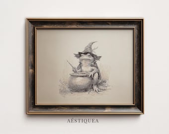 Vintage Witchy Toad Print | Halloween Frog Wall Art | Whimsical Cottagecore Decor