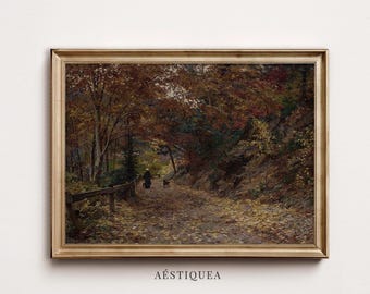 Vintage Autumn Woodland Print | Moody Fall Landscape Wall Art Digital Download
