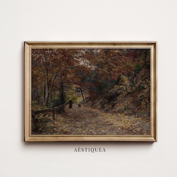 Vintage Autumn Woodland Print | Moody Fall Landscape Wall Art Digital Download