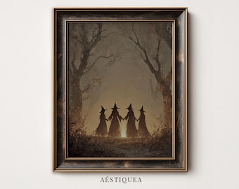Samhain Coven Print | Gothic Halloween Witches Circle Painting (Digital Download)