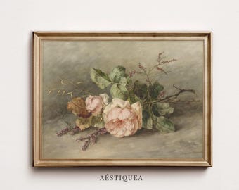 Vintage Botanical Rose Print | Cottage Floral Wall Art | Digital Download