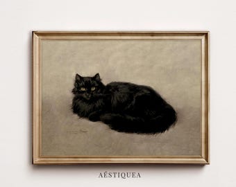 Vintage Black Cat Painting Print | Halloween Wall Art | Moody Gothic fall Decor (Digital Download)
