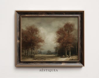 Vintage Autumn Forest Landscape Oil Painting | Moody Rustic Country Wall Art (Digital Download)