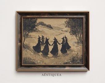 Vintage Witch Circle Printable | Gothic Halloween Coven Wall Art (Digital Download)