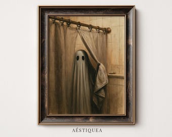 Spooky Ghost Bathroom Print: Vintage Halloween Wall Art (Digital Download)