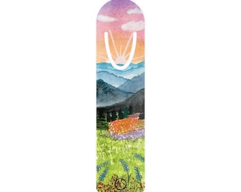 Mountain Valley Watercolor Metal Bookmark