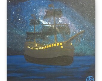 Ship at Night, Matte Canvas Print