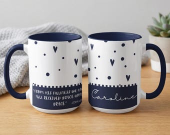 Personalized Christian Mug | John 1:16 Grace Upon Grace Custom Name Bible Verse Coffee Mug Gift for Her