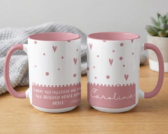 Personalized Christian Mug | John 1:16 Grace Upon Grace Custom Name Bible Verse Coffee Mug Gift for Her