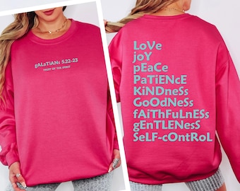 Fruit of the Spirit Sweatshirt Women, Galatians 5:22-23 Christian Crewneck, Bible Verse Pullover, Faith Gift, Pink Christian Sweater