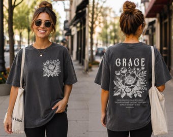 Grace Floral Christian T-Shirt | Comfort Colors Oversized Tee | Ephesians 2:8 Faith Shirt | Boho Bible Verse Shirt | Gift for Her
