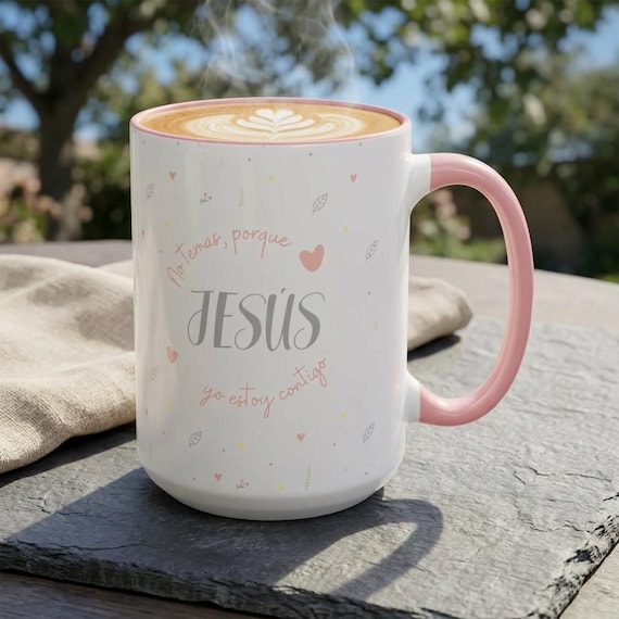 Taza Cristiana Personalizada Jesús, No Temas Yo Estoy Contigo, Taza con Nombre 11oz 15oz, Regalo de Fe para Mujer