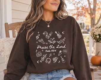 Psalm 150:6 Sweatshirt, Praise The Lord Crewneck, Music Doodle Christian Sweater, Worship Sweatshirt, Faith Based Gift For Her