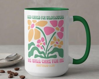Christian Wildflower Mug | Matthew 6:30 Boho Floral Scripture Coffee Cup, Christian Mug