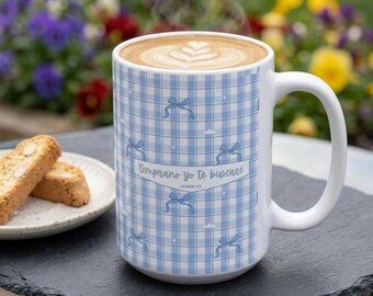 Taza Cristiana Salmo 5:3, En la Mañana Te Busco, Taza Estética Azul 11oz 15oz, Taza con Versículo Bíblico, Regalo de Fe para Mujer