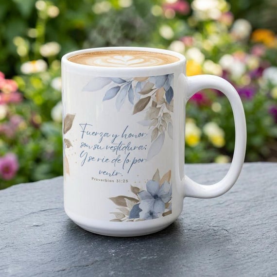 Taza Cristiana personalizada con versículo bíblico, Proverbios 31:25, Taza con nombre, Taza Bíblica 11oz 15oz, Regalo Cristiano para Mujer