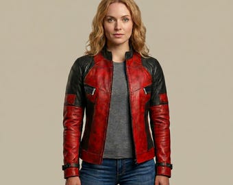 Women's Red Black Leather Biker Jacket – Genuine Moto Style Outerwear