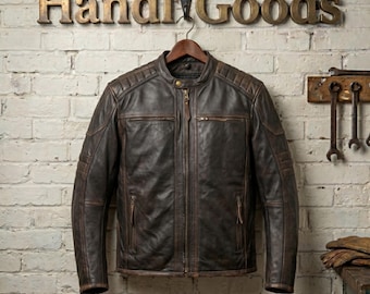 Genuine Leather Motorcycle Jacket for Men - Premium Biker Rider Club Coat - Unique Gift for Husband, Dad or Son