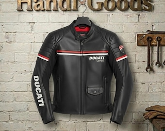 Handmade Ducati Leather Jacket - Premium Black Biker Jacket for Men - CE Armored Cafe Racer Moto Gear - Professional Grade Real Cowhide