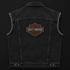 Black Denim Biker Vest for Men – Harley Style Sleeveless Motorcycle Jacket
