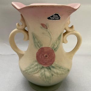 Vintage Hull Pottery “Open Rose” Double-Handled Vase