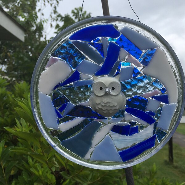 Owl stained glass Mosaic Window Suncatcher