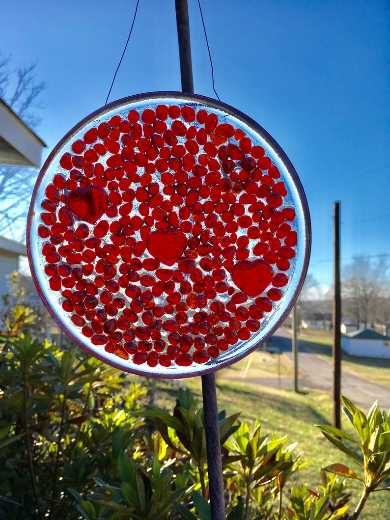 Heart Window Art Sun Catcher one of a kind unique gift idea Red Valentines Gift