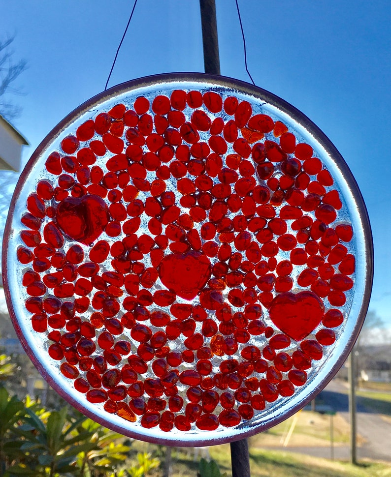 Heart Window Art Sun Catcher one of a kind unique gift idea Red Valentines Gift