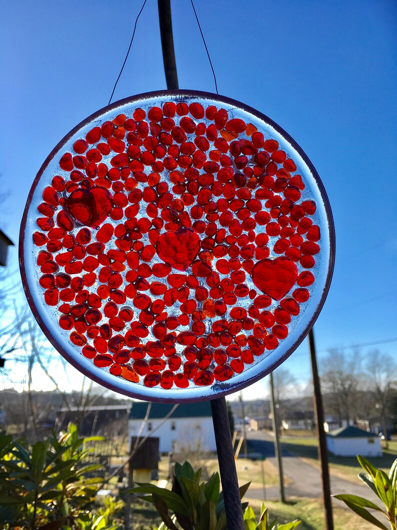 Heart Window Art Sun Catcher one of a kind unique gift idea Red Valentines Gift