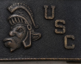 Vintage USC Trojans Spartan Head Brass Tone Belt Buckle