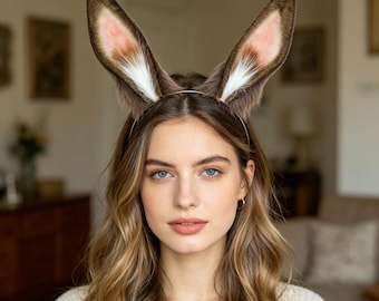 Handmade Bunny Ear Headband Plush Rabbit Ears Cosplay Headpiece Animal Ear Costume Convention Accessory Gift