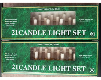 2 cajas de velas navideñas derretidas, 5 grupos de 3 velas, luces vintage
