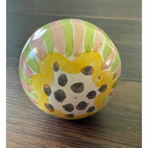 Vintage Mackenzie Childs Hand Painted Ceramic Knob Drawer Pull Striped Floral