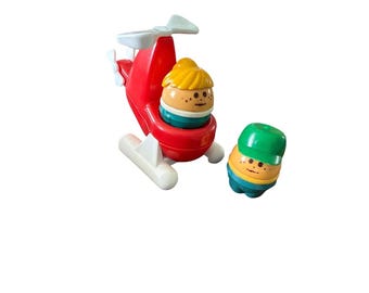 Vintage Fisher Price Little People Red Helicopter with 2 Figures 1970s 1980s Toy