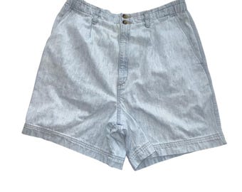 Lands End Womens Acid Wash Denim Shorts Elastic Waist Pleated Size 12 100%cotton