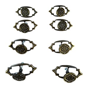 8 Vintage Messing Schublade Knäufe Verziert Rückplatte Hardware Set 3,5 in
