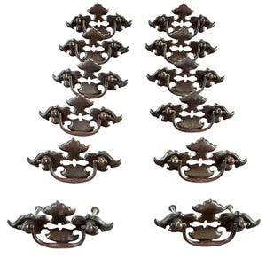 12 Vintage Batwing Drawer Pulls Dark Bronze Chippendale Bail Handles