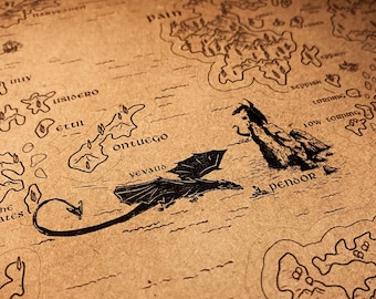 Earthsea World Map Poster, Ursula K. Le Guin Fantasy Art, Kraft Paper Print