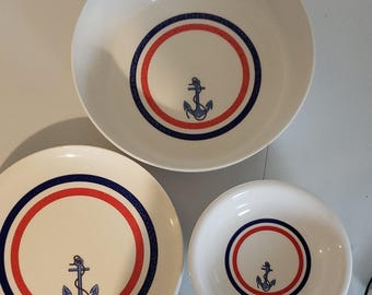Juego de vajilla Melania Tableware Monte Carlo Anchor Native Blanco Azul Rojo