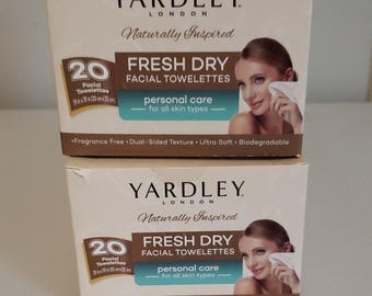Toallitas faciales Yardley London, paquete de 20 unidades, sin perfume, de doble cara y ultrasuaves.