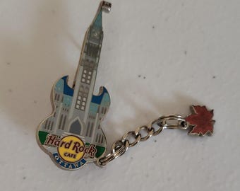 Hard Rock Café Ottawa Guitar Pin with Maple Leaf Charm