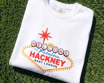 Welcome to Hackney T-Shirt | East London Retro Sign Graphic Tee | Comfort Colors® | London Gift