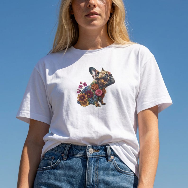 Floral French Bulldog Shirt | Botanical Dog Art Graphic Tee | Bella + Canvas | Dog Mum Gift image 5
