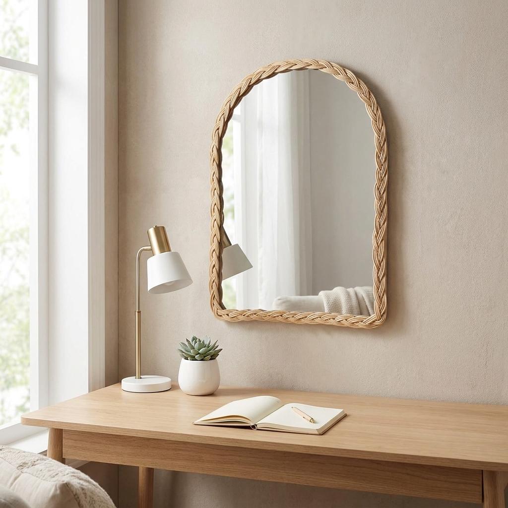 Décoration Murale Miroir En Arche Rotin - Tissé Bohème Suspendu, De Ferme Arqué Pour Le Salon, Cadeau D'entrée