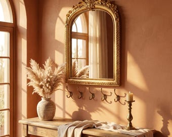 Espejo de pared arqueado tallado – Espejo decorativo vintage, ideal para la entrada, el dormitorio o la sala de estar. Un toque de estilo antiguo para el hogar.