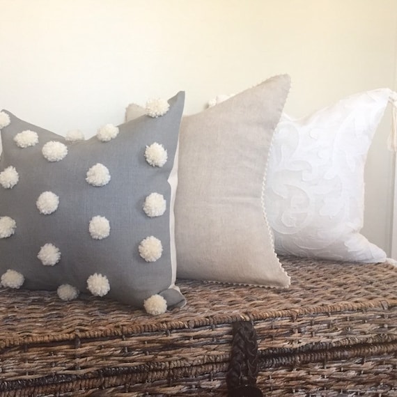 Decorative Pillow Covers Handmade Cream cream pom pillow | Square throw pillow