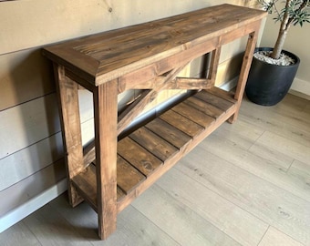 Rustic Wooden Entryway Table with Storage | Solid Wood Sofa Table