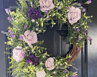 Purple Floral Wreath | Designer Quality, Year Round Door Decor