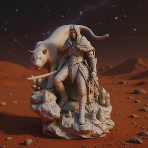 Estatua de Drizzt DoUrden y Guenhwyvar STL / Dungeons & Dragons Drow Ranger (Descarga digital)