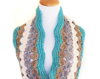 CROCHET COWL PATTERN Crochet Neckwarmer Pattern Wave Infinity Scarf Pattern Instant Download English Only - Skipping Stones Cowl
